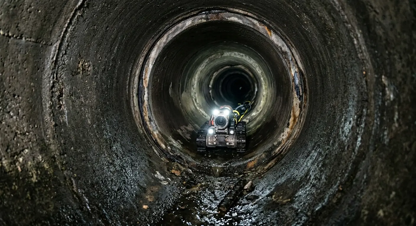 Robotic sewer camera inspecting pipe interior for Drain Snake Service in Rockaway